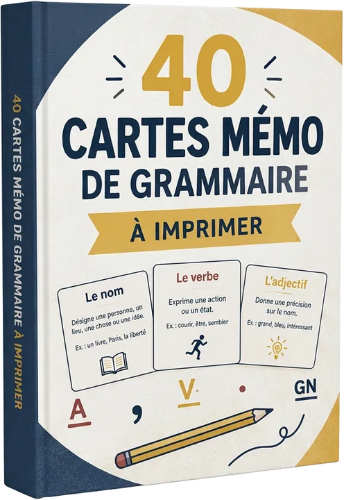 Livre 3D du bonus 40 Cartes Mémo de Grammaire