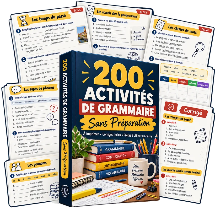 Aperçu du pack 200 Activités de Grammaire Sans Préparation