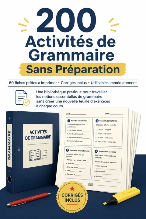 Aperçu d’une fiche de grammaire prête à imprimer