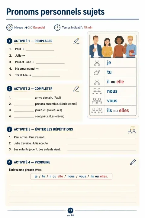 Fiche élève de grammaire avec exercices